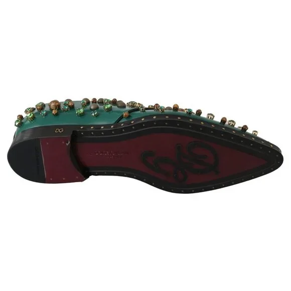 Dolce & Gabbana Emerald Leather Dress Shoes with Crystal Accents - Picture 2 of 9